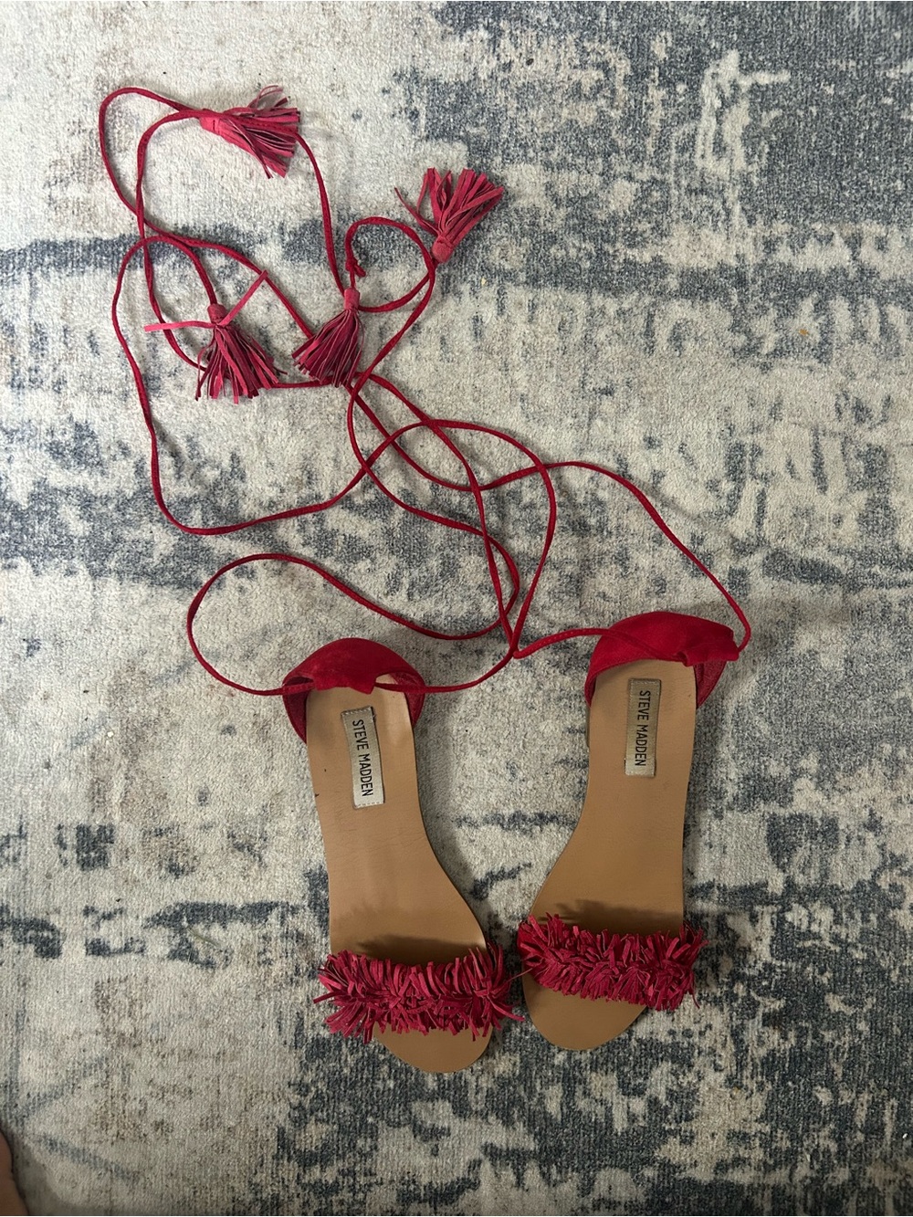 Steve Madden Red Tassel Lace-Up Fringe Sandals